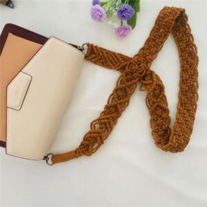 boho macrame strap caramel white color, 100cm length c0701