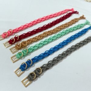 wide adjustable macrame dog collar with brown leather boho woven cotton collar c258022 (复制)