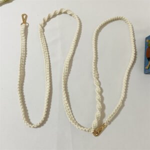 red and blue rope pet slip leash with leather handle c258013