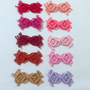 macrame cute dog hair bows pet hair accessorieshandmade boho bows with secure clip for dogs’ daily grooming & styling c243012