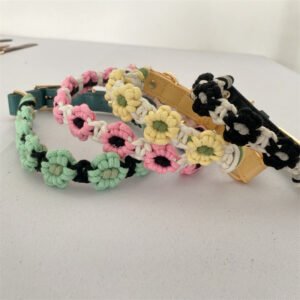 handwoven cotton pet collar with adjustable buckle cute daisy knotted design for adult dogs c243010 (复制)