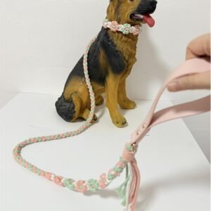 red and blue rope pet slip leash with leather handle c258013